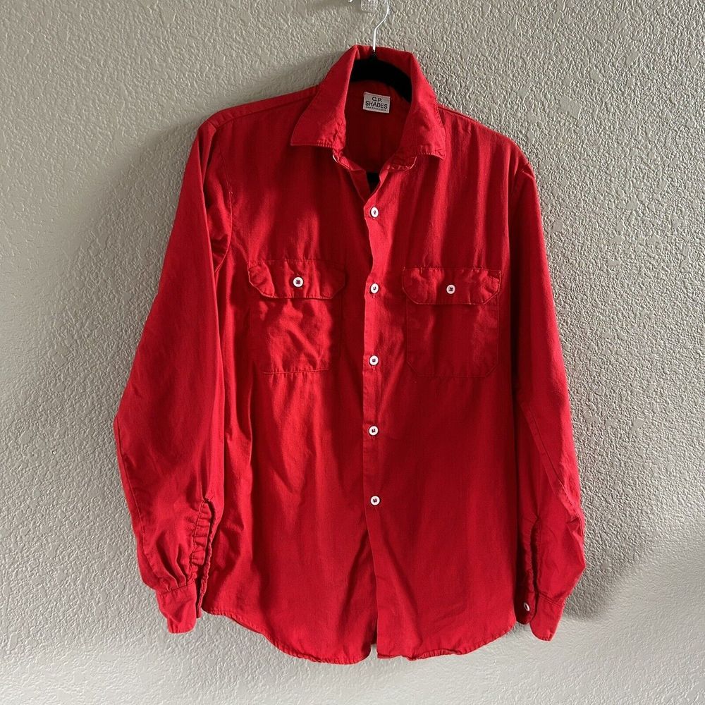 CP Shades Shirt Mens Small Red Button Down Long Sleeve Hand Colored Cotton Thick